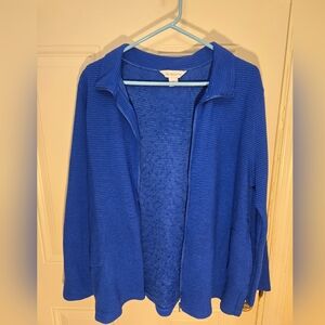 Liz Clayborne Darker Blue Size XL Light Jacket Outerwear Horizontal Stripe Flaws